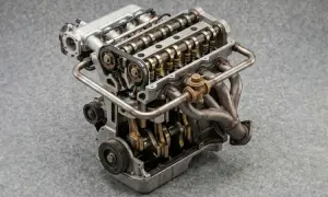 Motore a benzina con distribuzione a cinghia e valvole a vista. L'olio motore ACEA C3, significato di alta qualità, protegge questi componenti.