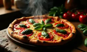 Gorąca pizza Margherita z bazylią i pomidorami, idealna na rodzinny obiad. Ten przepis na pizzę jest prosty i pyszny.