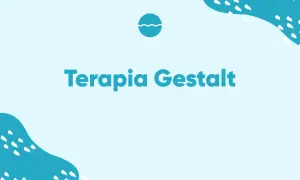 Niebieskie tło z falistymi kształtami i białymi kropkami. Na środku napis: Terapia Gestalt.
