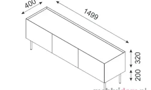 Szafka RTV o wymiarach 1499x400x320 mm. Idealna do salonu, jej wysokość 320 mm sprawdzi się w każdym wnętrzu.