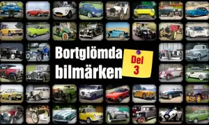 En samling gamla bilar, många bortglömda bilmärken, visas i collageform. Del 3.
