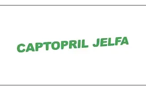 Napis CAPTOPRIL JELFA w kolorze zielonym, lekko pochyły.