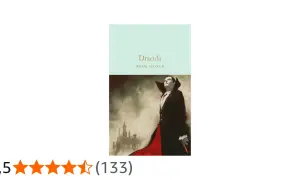 Ilustracja okładki książki "Dracula" Brama Stokera z wampirem i zamkiem w tle.