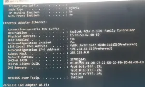 Komunikat o błędzie: karta sieciowa ethernet nie ma poprawnej konfiguracji protokołu IP. Widoczny jest adres IPv4 169.254.58.33.