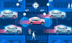 Un sistema di guida autonoma con intelligenza artificiale che coordina più veicoli e rileva pedoni, garantendo sicurezza.