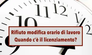 Orologio con testo: "Rifiuto modifica orario di lavoro. Quando c'è il licenziamento?".