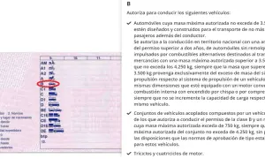 Permiso de conducir B2, con un coche rojo resaltado, autoriza a conducir automóviles y conjuntos de vehículos.