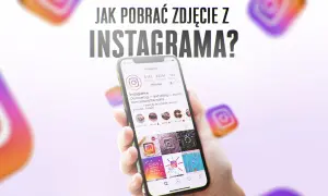 Dowiedz się, jak pobrać zdjęcie z Instagrama. Na ekranie telefonu widzisz profil Instagrama, a wokół unoszą się ikony aplikacji.