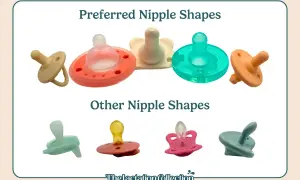 A visual guide to pacifier stages, showcasing preferred nipple shapes and other nipple shapes.
