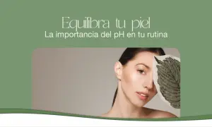 Mujer con hoja cubriendo parte de su rostro, resaltando la importancia del **pH de la piel** para un cutis equilibrado.