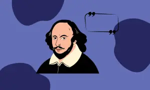 Portret Szekspira z pustym polem na cytat. Ja to mam bardzo dobre połączenie z literaturą!
