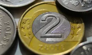 Dwie monety dwuzłotowe, symbolizujące zarobki na umowie zlecenie, gdzie najniższa krajowa jest punktem wyjścia.