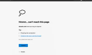 Strona domain.com nie odpowiada, wystąpił błąd ERR_CONNECTION_TIMED_OUT. Sprawdź połączenie.