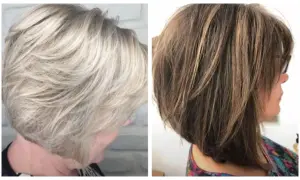 Dwie kobiety z fryzurami bob w odcieniach blond i brązu.
