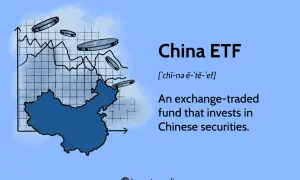 Wykres z mapą Chin i monetami symbolizuje inwestycje w akcje Allianz China A Shares, czyli fundusz ETF.