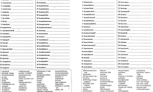 Lists of Swedish words and their synonyms, organized into columns.