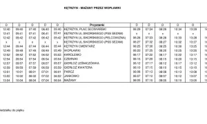 Rozkład jazdy Kętrzyn-Olsztyn przez Wopławki. Kursy D od poniedziałku do piątku.
