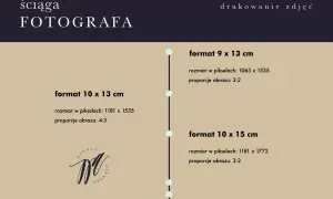 Ściąga fotografa: formaty zdjęć 9x13, 10x13, 10x15 cm z rozmiarem w pikselach i proporcjami. Pomoc w zmianie DPI.