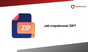 Ikona pliku ZIP i pytanie "Jak rozpakować ZIP?".