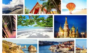 Montagnes, temple thaï, coquillage, plage tropicale, palais russe, falaises portugaises, ville portugaise, église italienne. Le plus beau voyage du monde.