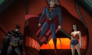 Batman, Superman y Wonder Woman, el trío principal de la liga de la justicia serie, listos para la acción.