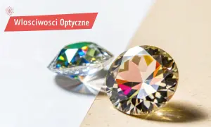 Dwa błyszczące kamienie, jeden przypominający cyrkonię, drugi diament, ukazują swoje optyczne właściwości.