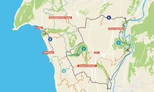 Mappa dei sentieri attorno al Lago di Garda, con percorsi che collegano Bardolino, Garda, Costermano, Affi, Cavaion Veronese, Rivoli Veronese. Il cammino del Bardolino è ben visibile.