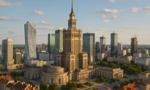 Warszawski Pałac Kultury i Nauki i nowoczesne wieżowce. Idealne miejsce, by odkrywać co robić samemu w Warszawie.