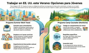 Jóvenes pueden estudiar y trabajar en Estados Unidos este verano. Dos opciones: Summer Work Travel para universitarios y Camp Counselor para monitores.