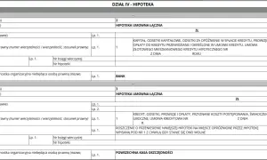Fragment dokumentu z wpisami dotyczącymi hipotek umownych, z polami na numery, rodzaje i sumy hipotek.