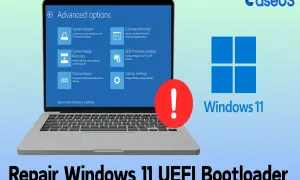 Naprawa Windows 11 UEFI bootloader na laptopie z widocznymi opcjami odzyskiwania.