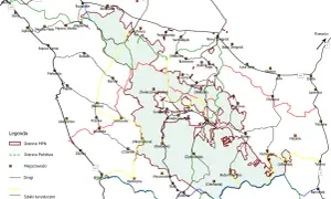 Mapa Magurskiego Parku Narodowego i okolic. Zaznaczone miejscowości, drogi i szlaki turystyczne. Zobacz, co warto zobaczyć w Magurskim Parku Narodowym!