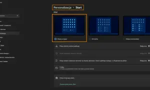 Ustawienia personalizacji menu Start w Windows 11. Można tu zarządzać układem, ostatnio dodanymi i najczęściej używanymi aplikacjami, a także folderami.