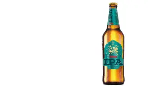 Chłodne piwo Żywiec IPA z kroplami rosy na butelce. Etykieta w kolorze turkusowym z tańczącymi postaciami i koroną.
