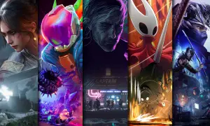 Kolaż postaci z gier: wojowniczka, cyborg, mężczyzna, Hornet, ninja.