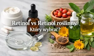 Słoiczek kremu, buteleczki z olejkami, nasiona i kwiaty.