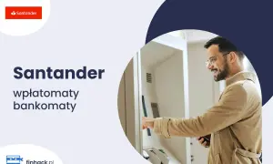 Mężczyzna korzysta z bankomatu Santander, aby dokonać wypłaty gotówki w oddziale.