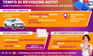 Infografica sulla revisione auto: controlli, scadenze e sanzioni per la revisione auto reimmatricolata.