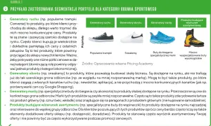 Obrazek przedstawia segmentację obuwia sportowego: trampki, sneakersy, buty do biegania i wysokogórskie. Dynamiczne ceny są kluczowe dla produktów generujących ruch.