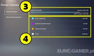 Menu PS5: Pamięć konsoli, gdzie znajdziesz informacje o tym, jak odinstalować grę na PS5, ile miejsca zajmują gry i aplikacje.