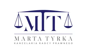 Logo kancelarii radcy prawnego Marty Tyrki z wagą prawniczą i inicjałami MT.