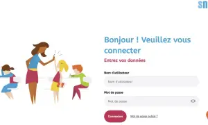Page de connexion Snappet avec un formulaire demandant nom d'utilisateur et mot de passe. Des enfants et un enseignant sont représentés.