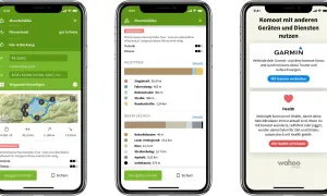 Komoot zeigt eine Mountainbike-Tour mit Karte und Details, inklusive Fahrradweg-Abschnitten. Ideal für deine nächste Tour am Rhein.