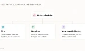 Das holacracy modell zeigt die drei Bestandteile einer Rolle: Sinn, Domänen und Verantwortlichkeiten.