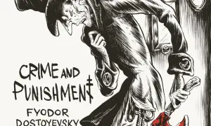 Mroczna ilustracja do "Zbrodni i Kary" Dostojewskiego. Postać z toporem, jakby po zbrodni, z wyrazem cierpienia. Może to być Raskolnikow, który popełnił zbrodnię, a teraz czuje się jak w marmieladowym śnie.