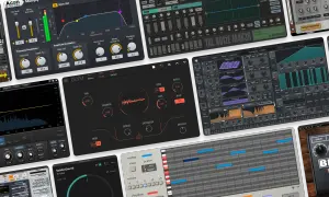 A collage of digital audio workstation interfaces, showcasing various free synth plugins and effects.