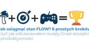 Grzyb, cel, joystick i puchar symbolizują, co to jest flow. Jak osiągnąć stan FLOW? 6 prostych kroków.