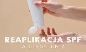 Dłonie aplikują krem z filtrem SPF. Pamiętaj o reaplikacji w ciągu dnia, by chronić skórę.