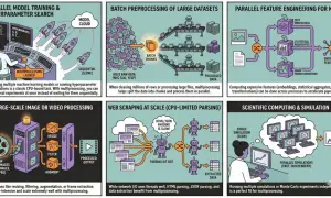 Entraînement de modèles ML, traitement de données, ingénierie de caractéristiques, traitement d'images, web scraping et simulations scientifiques : le multiprocessing accélère ces tâches.