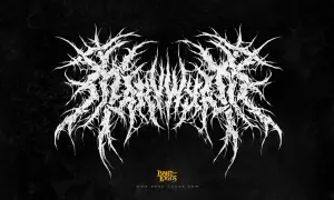 Białe, postrzępione logo zespołu w stylu black metal, przypominające korzenie lub ciernie, na czarnym, teksturowanym tle.